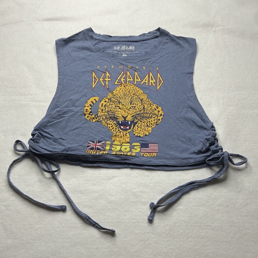 Def Leppard‎ Pyromania 1983 Tour Blue Crop Tank Top Size M Goodie Two Sleeves